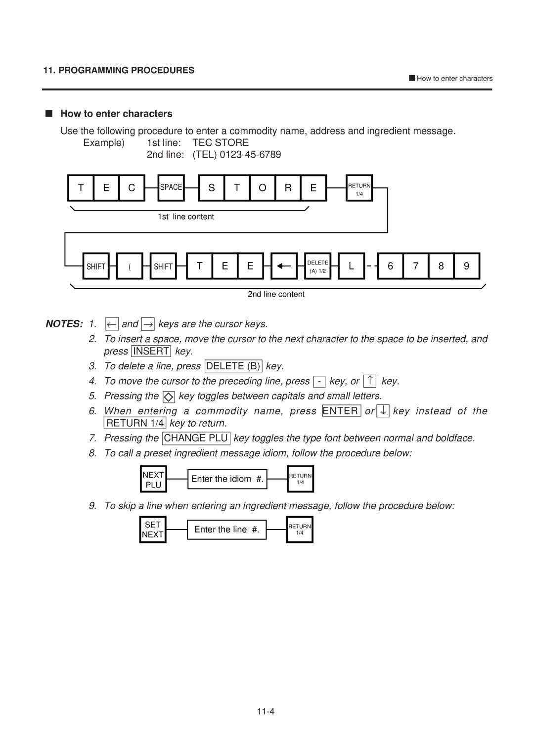 Toshiba SL-9000-ESB SERIES, EM1-31074EE owner manual How to enter characters, TEC Store, 2nd line TEL 