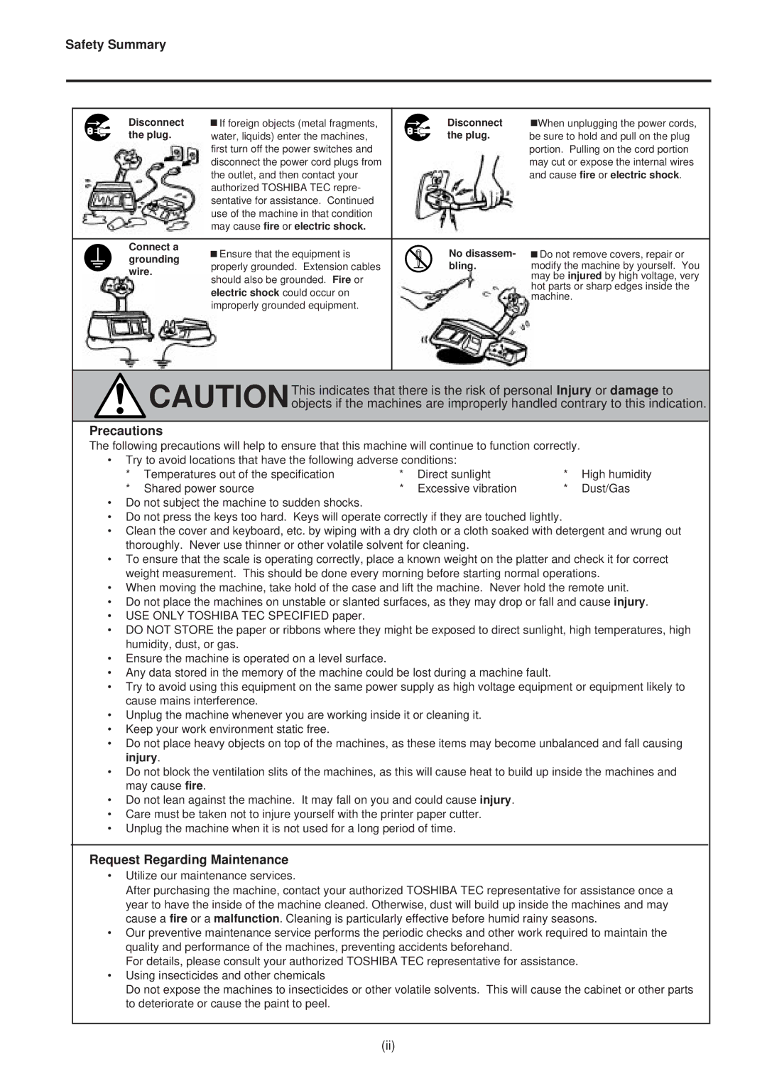 Toshiba EM1-31074EE, SL-9000-ESB SERIES owner manual Precautions 