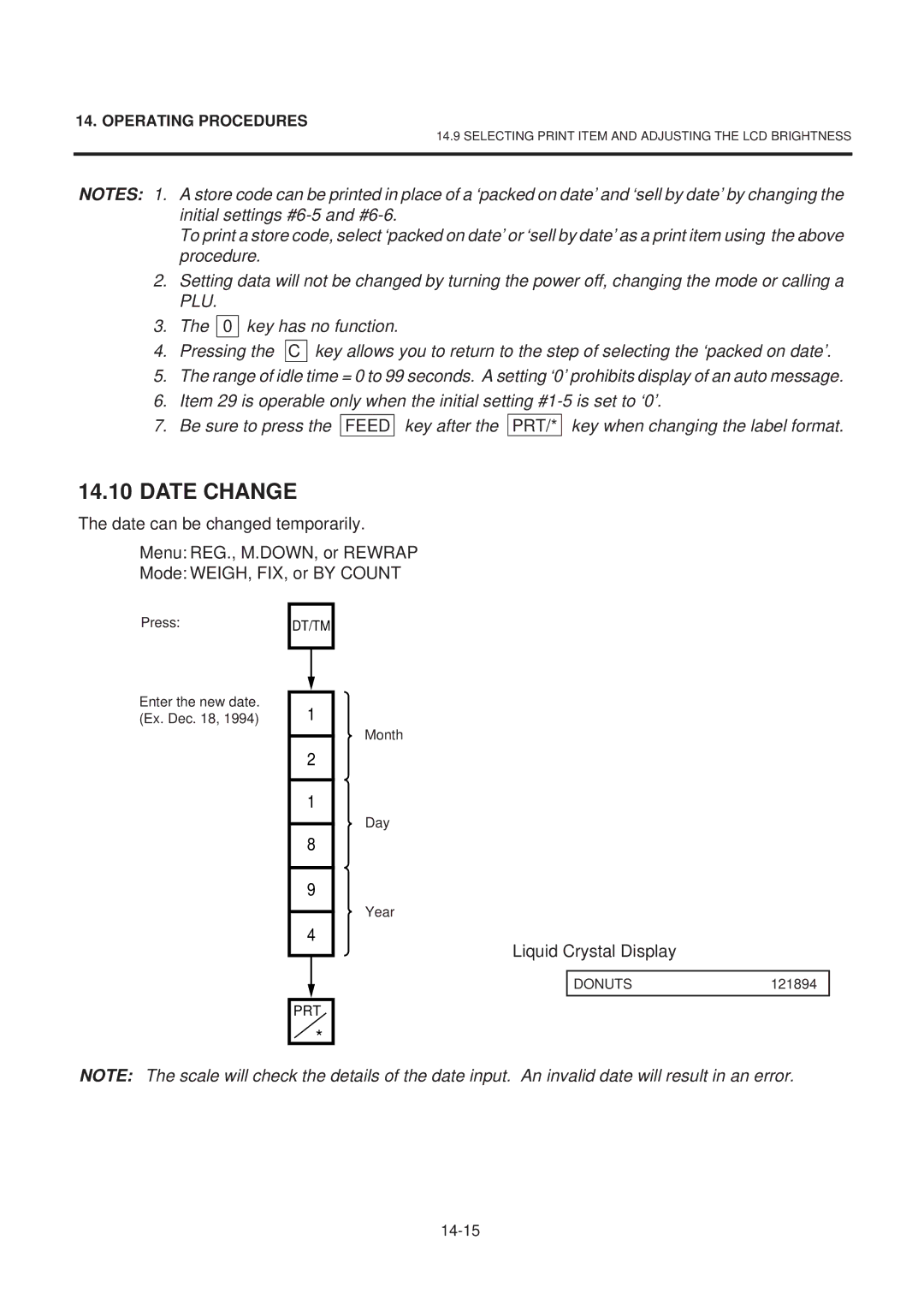 Toshiba SL-9000-ESB SERIES, EM1-31074EE owner manual Date Change, Feed, Prt 