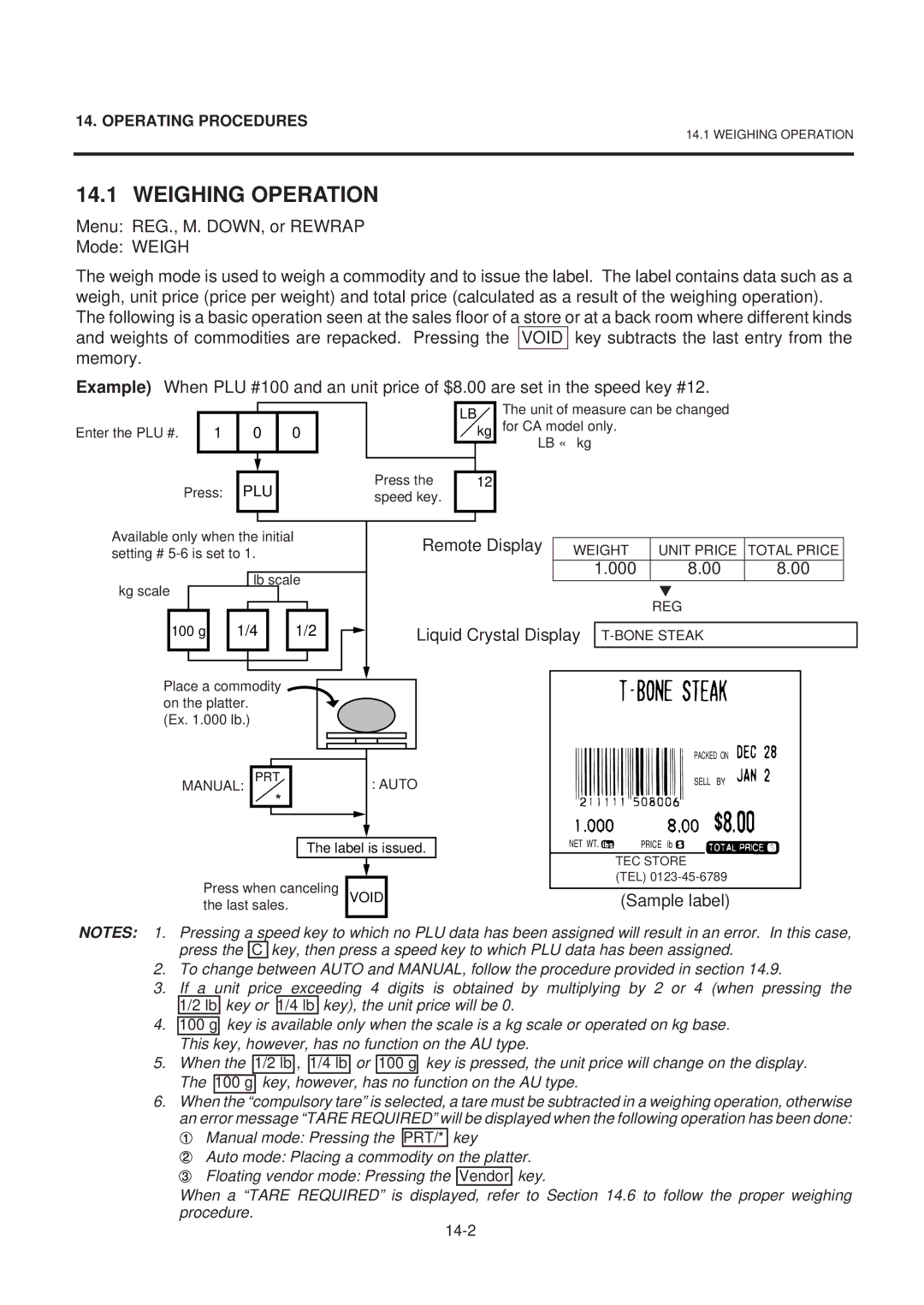 Toshiba SL-9000-LSB SERIES, EM1-31071GE owner manual Weighing Operation, Sample label 