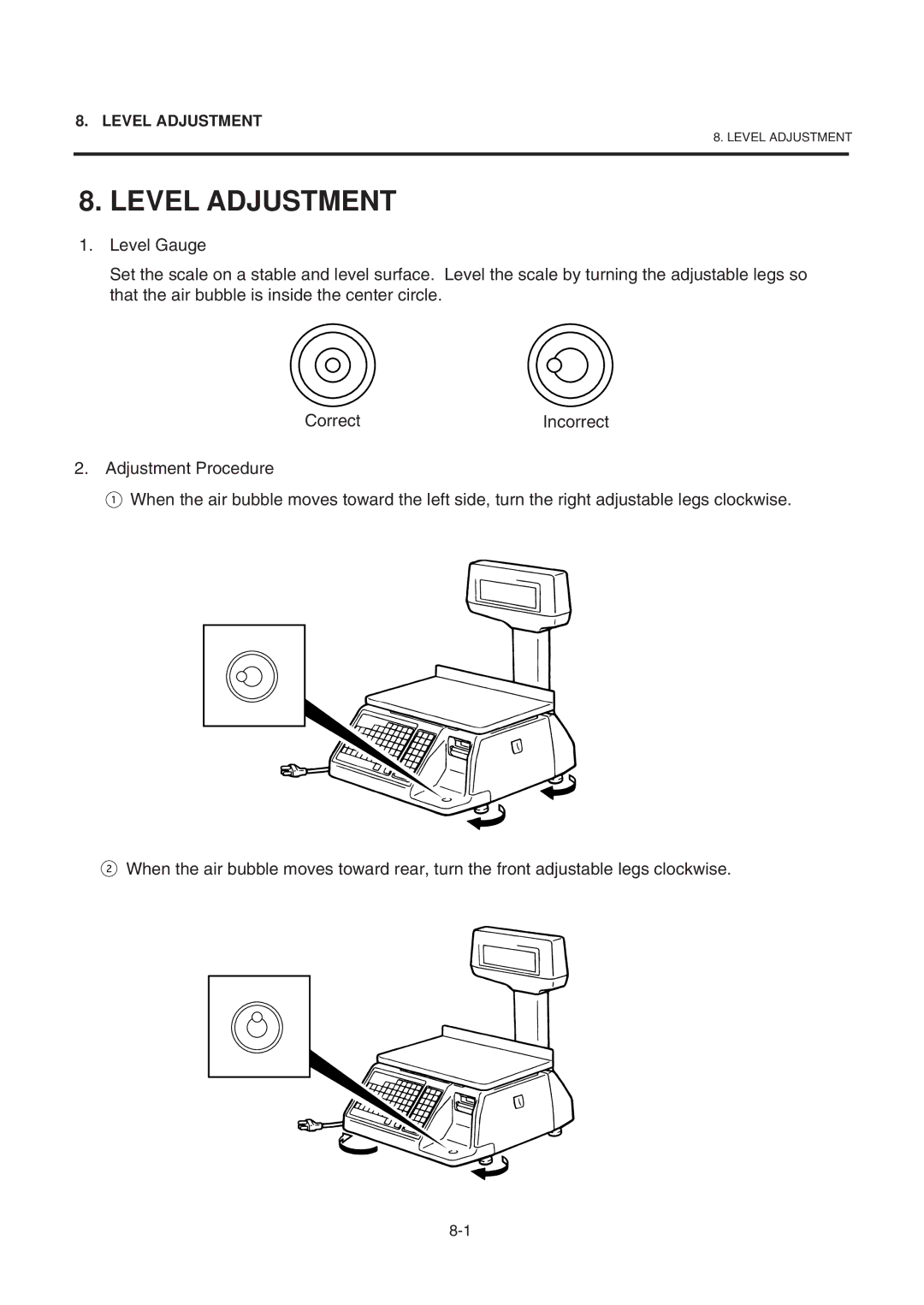 Toshiba SL-9000-LSB owner manual Level Adjustment 