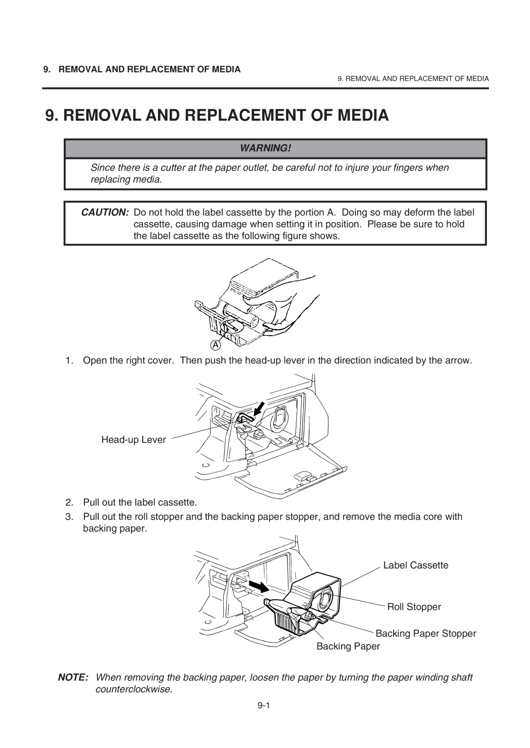 Toshiba SL-9000-LSB owner manual Removal and Replacement of Media 