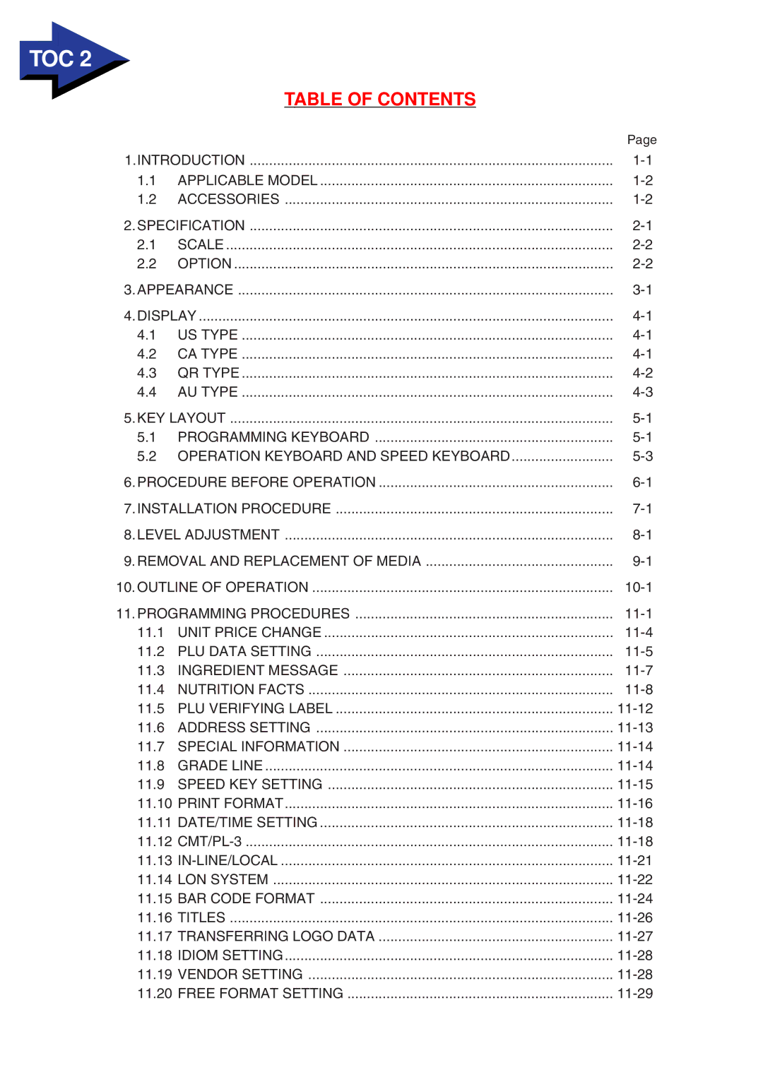 Toshiba SL-9000-LSB owner manual Toc 