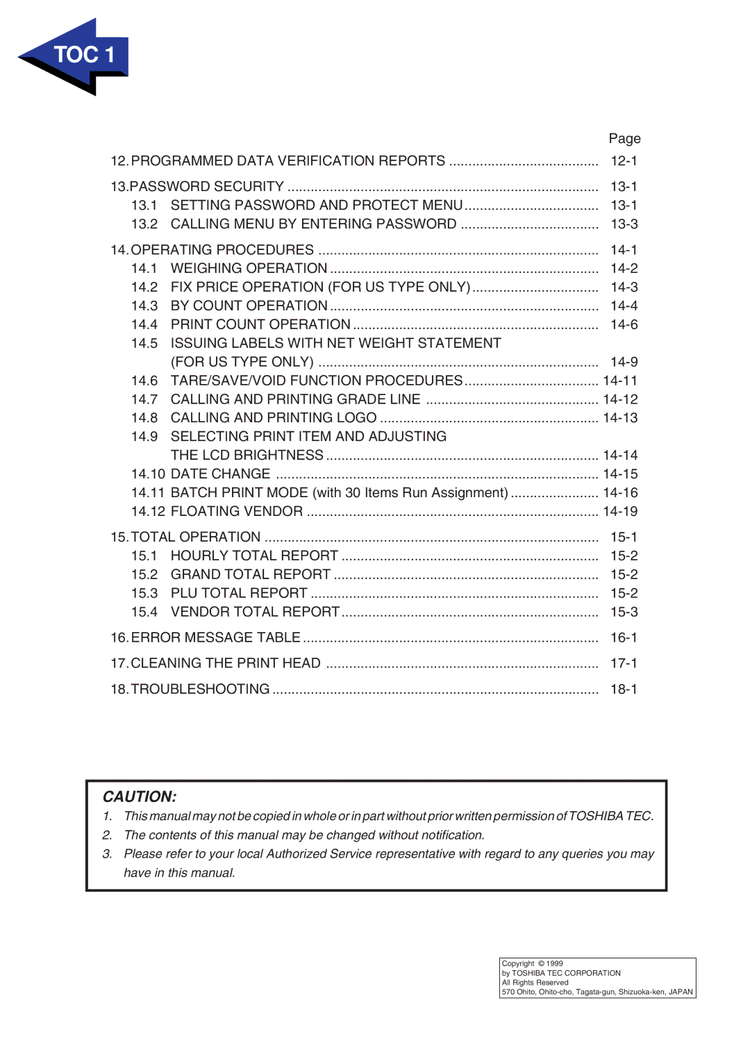 Toshiba SL-9000-LSB owner manual Programmed Data Verification Reports, Password Security, Setting Password and Protect Menu 