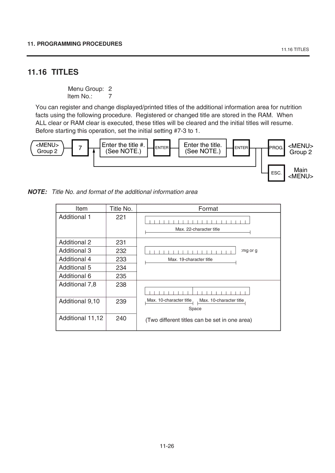 Toshiba SL-9000-LSB Enter the title #, See Note, Title No Format Additional 221, Additional 231 232, Additional 233 