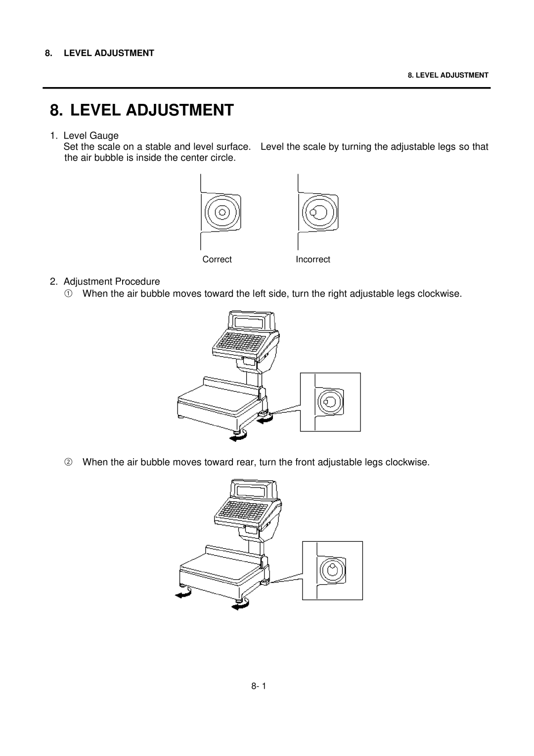 Toshiba SL-9000 owner manual Level Adjustment 