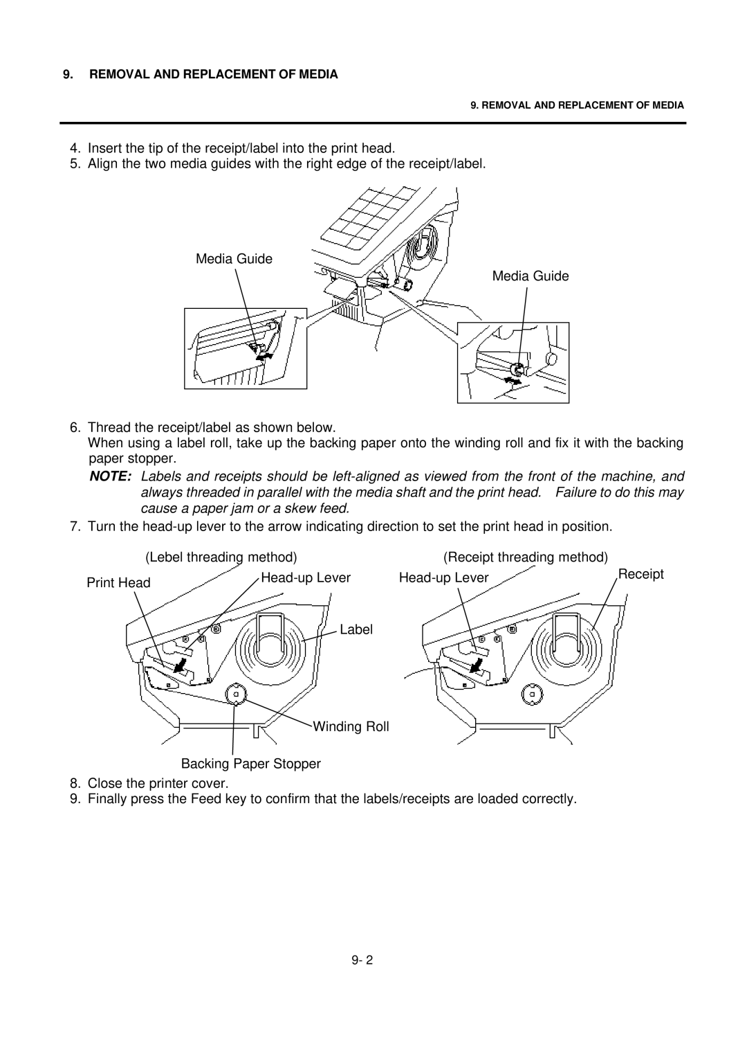 Toshiba SL-9000 owner manual Removal and Replacement of Media 