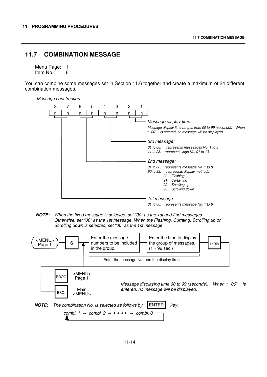 Toshiba SL-9000 owner manual Combination Message, Message construction Message display time 