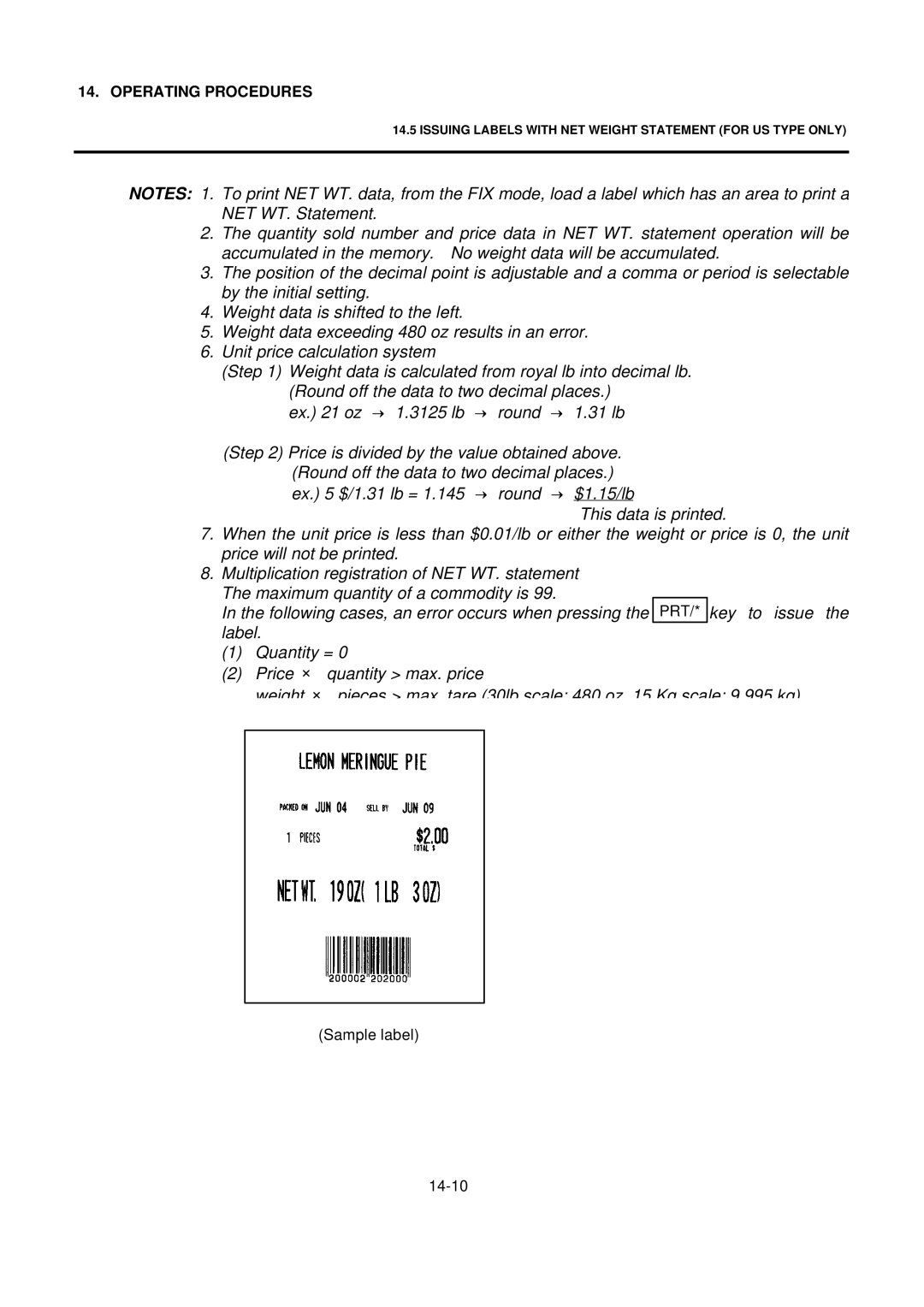 Toshiba SL-9000 owner manual Sample label 14-10 