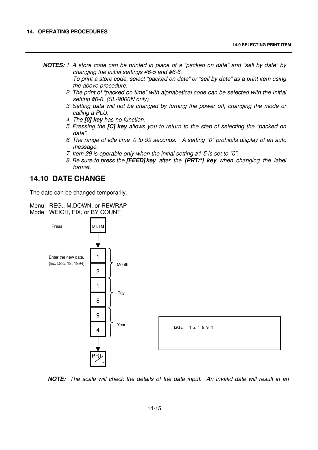 Toshiba SL-9000 owner manual Date Change 