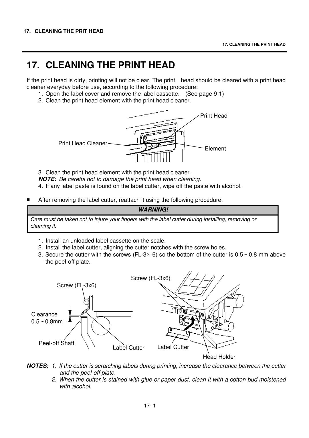 Toshiba SL-9000 owner manual Cleaning the Print Head 