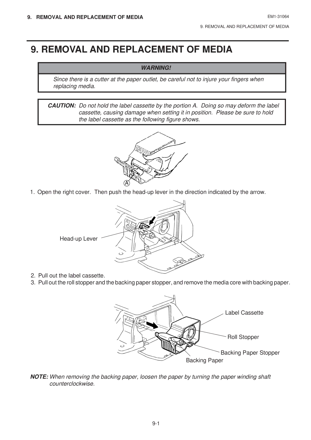 Toshiba SL-9000N-FFB, SL-9000-FFB, EM1-31064JE owner manual Removal and Replacement of Media 