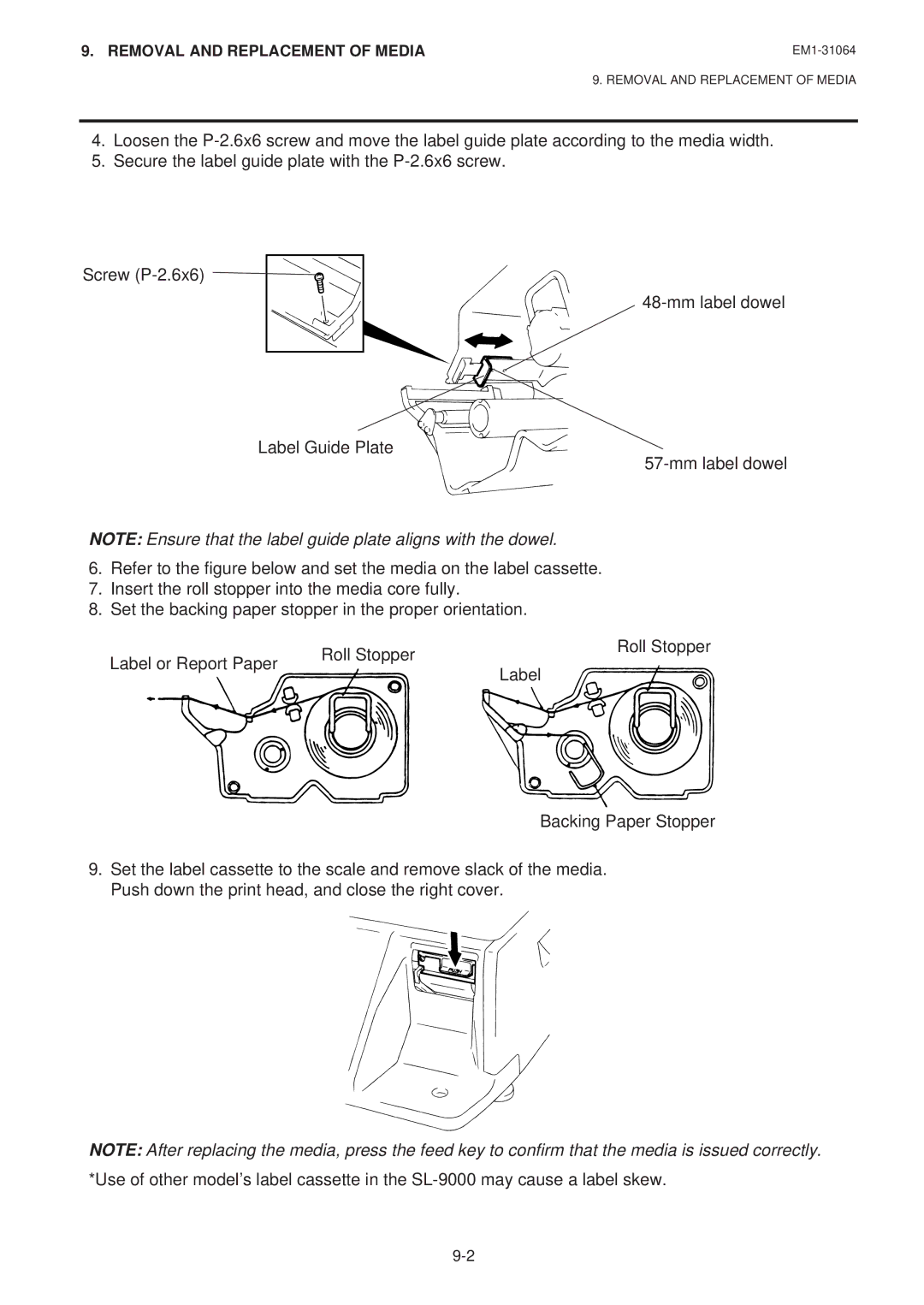 Toshiba SL-9000N-FFB, SL-9000-FFB, EM1-31064JE owner manual Removal and Replacement of Media 