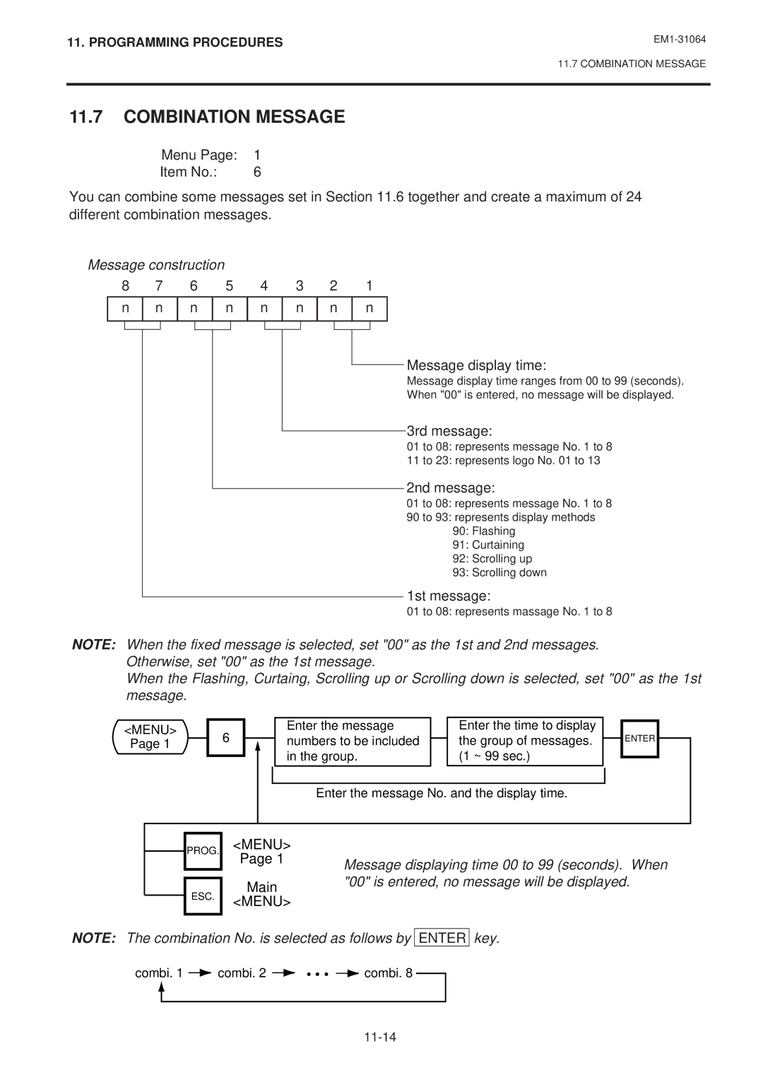 Toshiba SL-9000N-FFB, SL-9000-FFB, EM1-31064JE owner manual Combination Message, Enter 