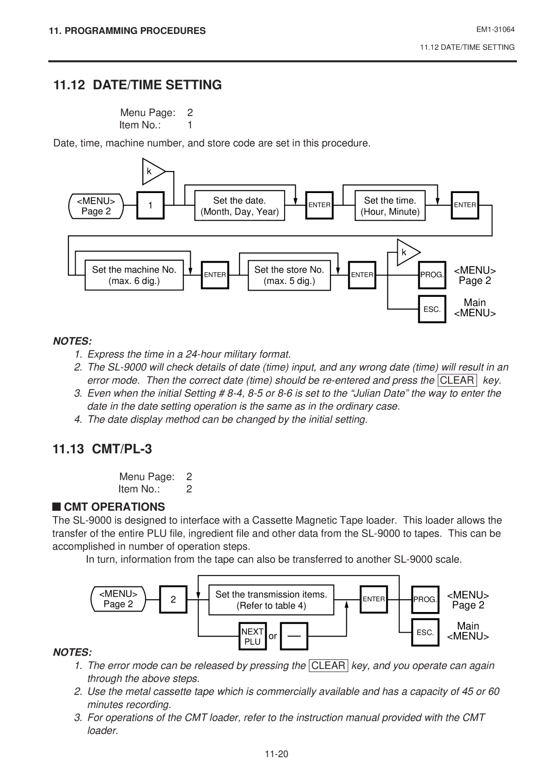 Toshiba EM1-31064JE, SL-9000N-FFB, SL-9000-FFB owner manual DATE/TIME Setting, 11.13 CMT/PL-3 