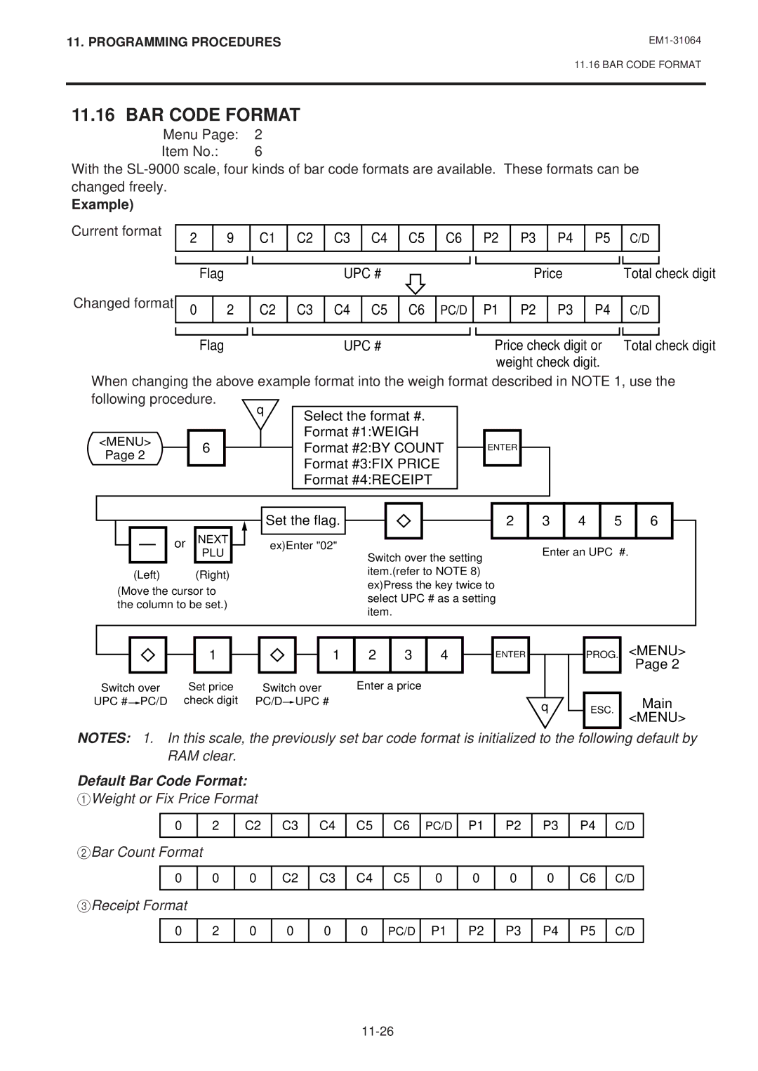 Toshiba SL-9000N-FFB, SL-9000-FFB, EM1-31064JE owner manual BAR Code Format, Flag, Upc #, Changed format 