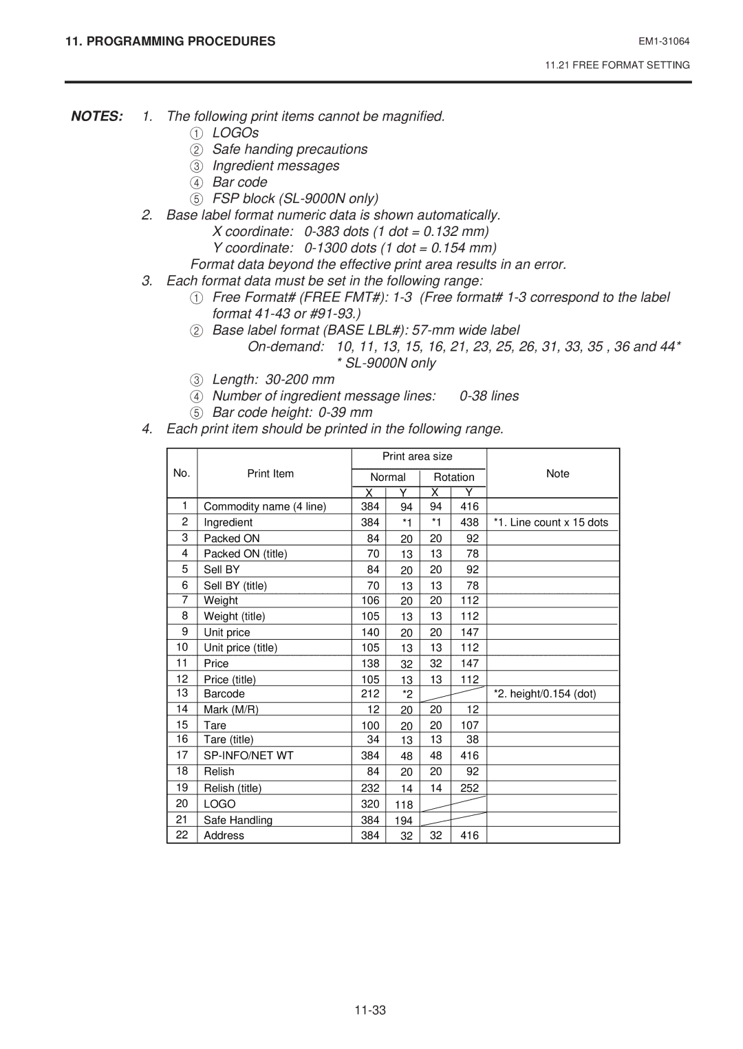 Toshiba SL-9000N-FFB, SL-9000-FFB, EM1-31064JE owner manual 11-33 