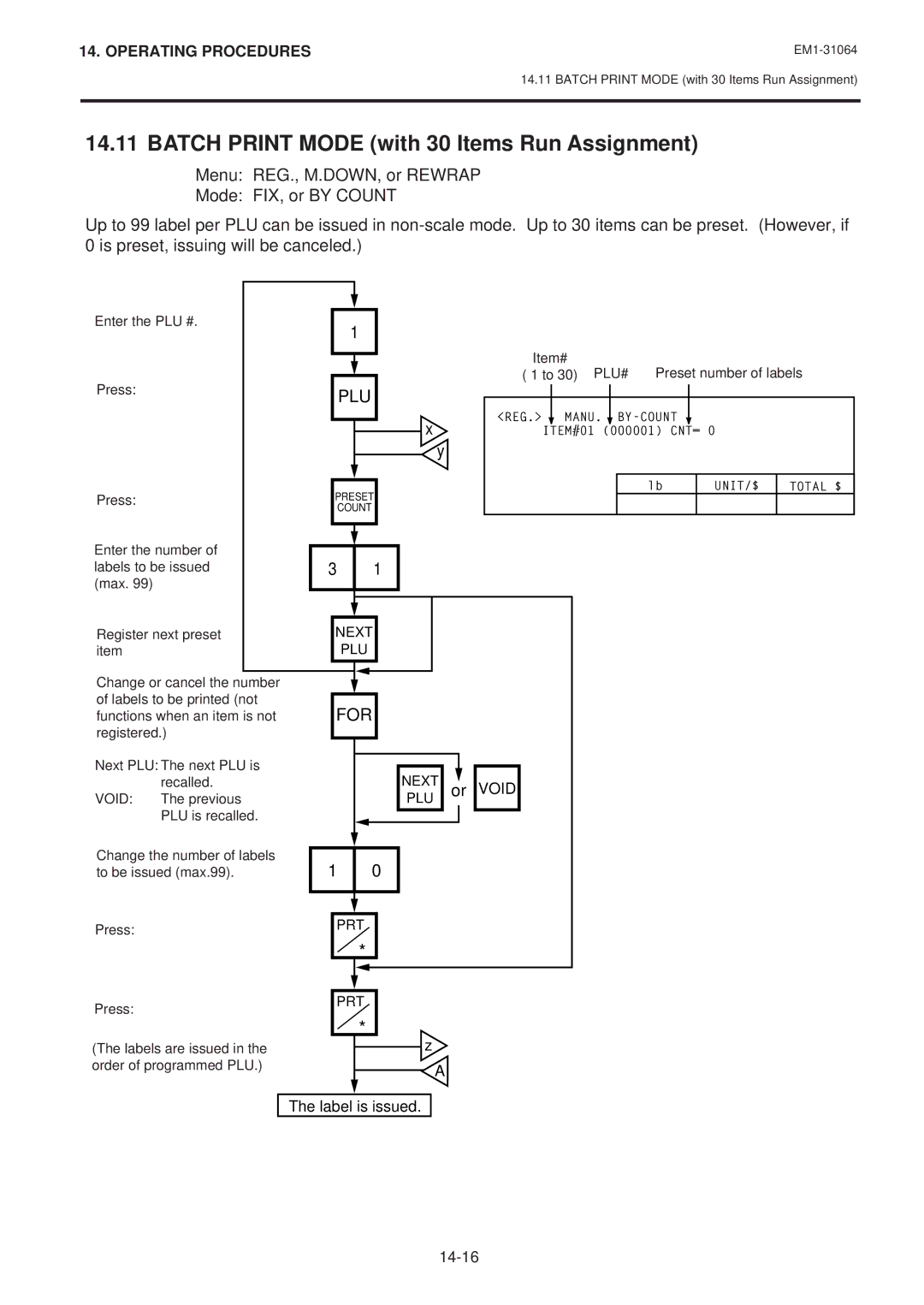 Toshiba SL-9000-FFB, SL-9000N-FFB, EM1-31064JE owner manual Batch Print Mode with 30 Items Run Assignment 