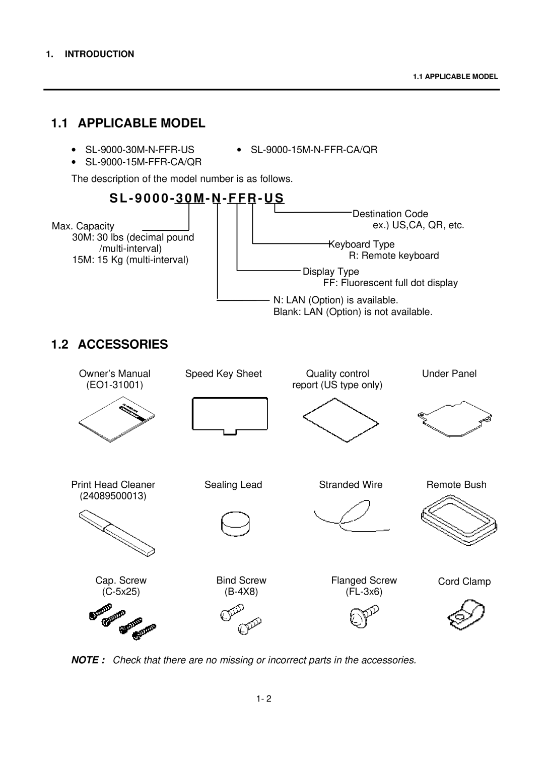 Toshiba SL-9000N-FFR-QR, SL-9000N-FFR-CA, SL-9000-FFR-QR, SL-9000N-FFR-US, SL-9000-FFR-US Applicable Model, Accessories 