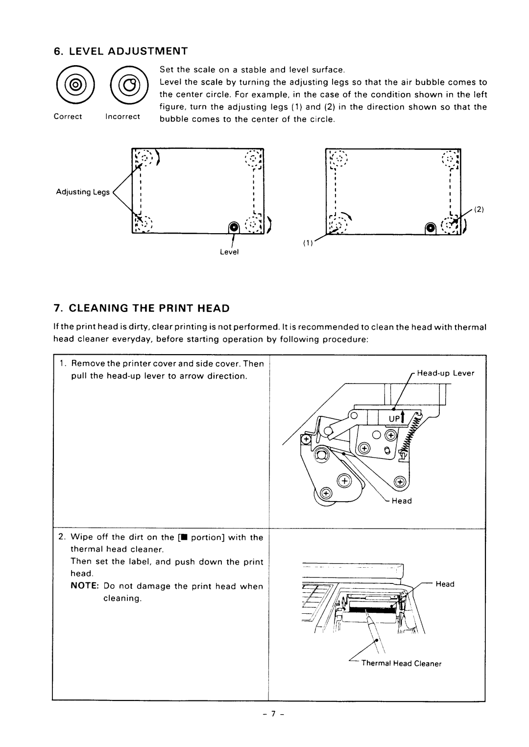 Toshiba SL57 SERIES owner manual Level @@, Adjustment, Print Head, Cleaning 