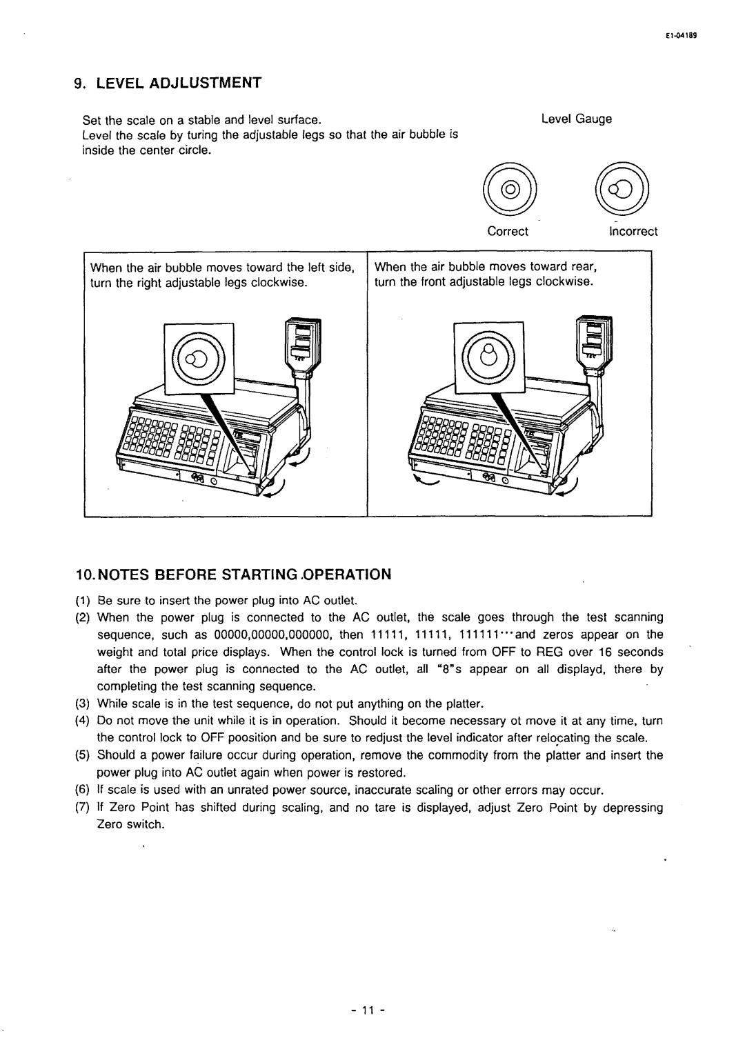 Toshiba SL59 SERIES owner manual Level Adjlustment, Lo-NOTES Before Starting .OPERATION 