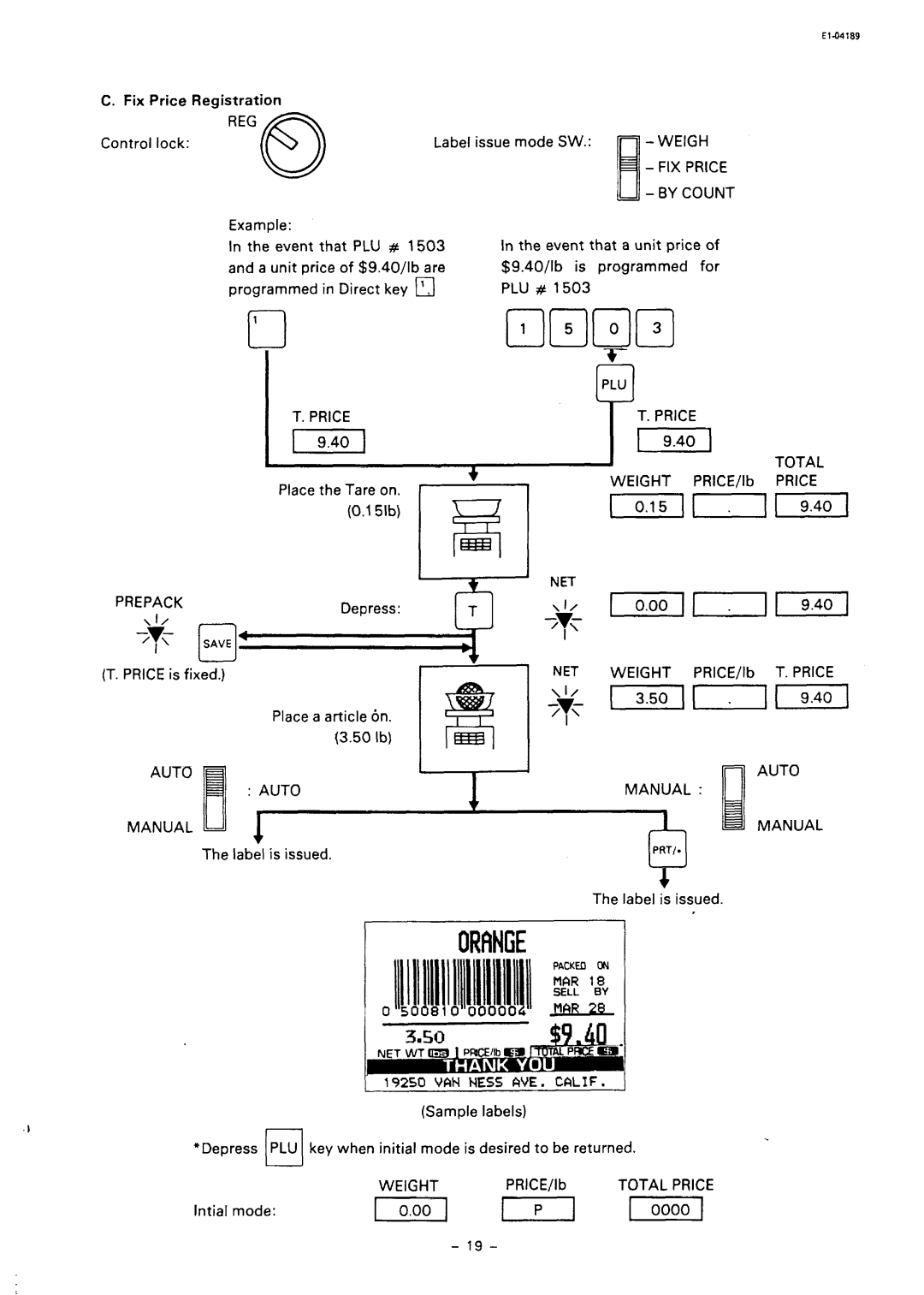 Toshiba SL59 SERIES owner manual Total, Prepack, NET Weight 