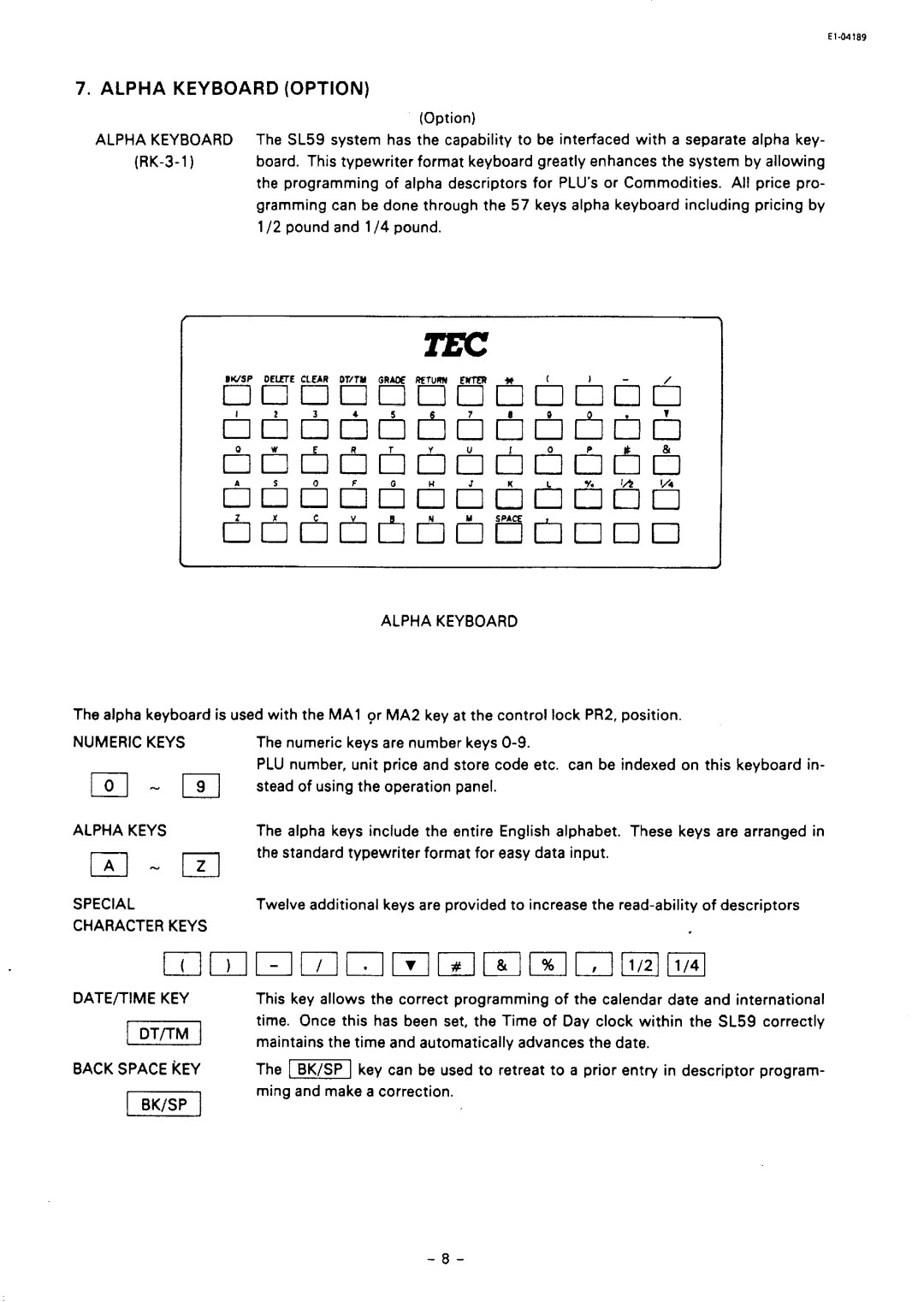 Toshiba SL59 SERIES owner manual Alpha Keyboard Option 