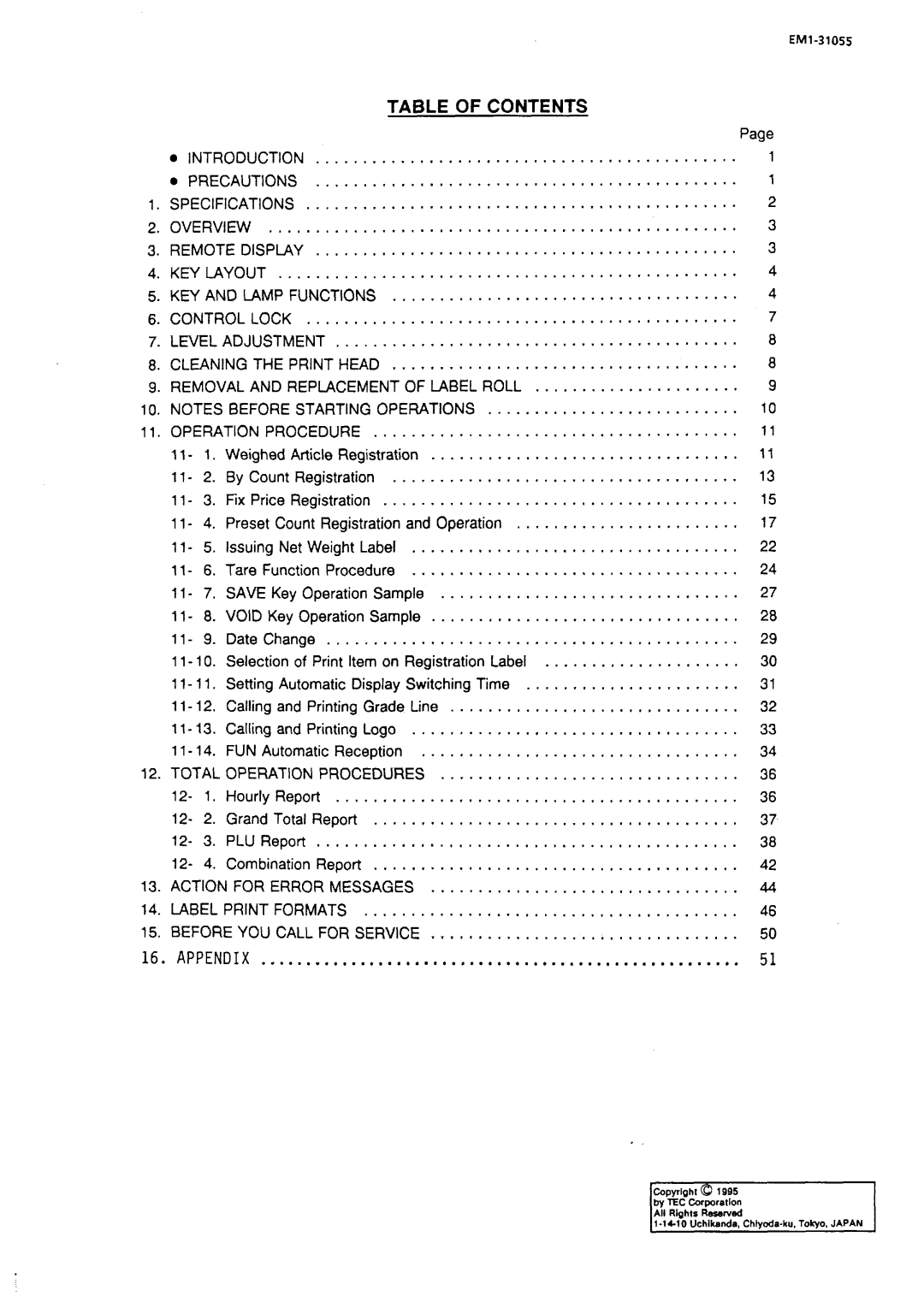 Toshiba EMl-31055, SL66 SERIES manual Contents 