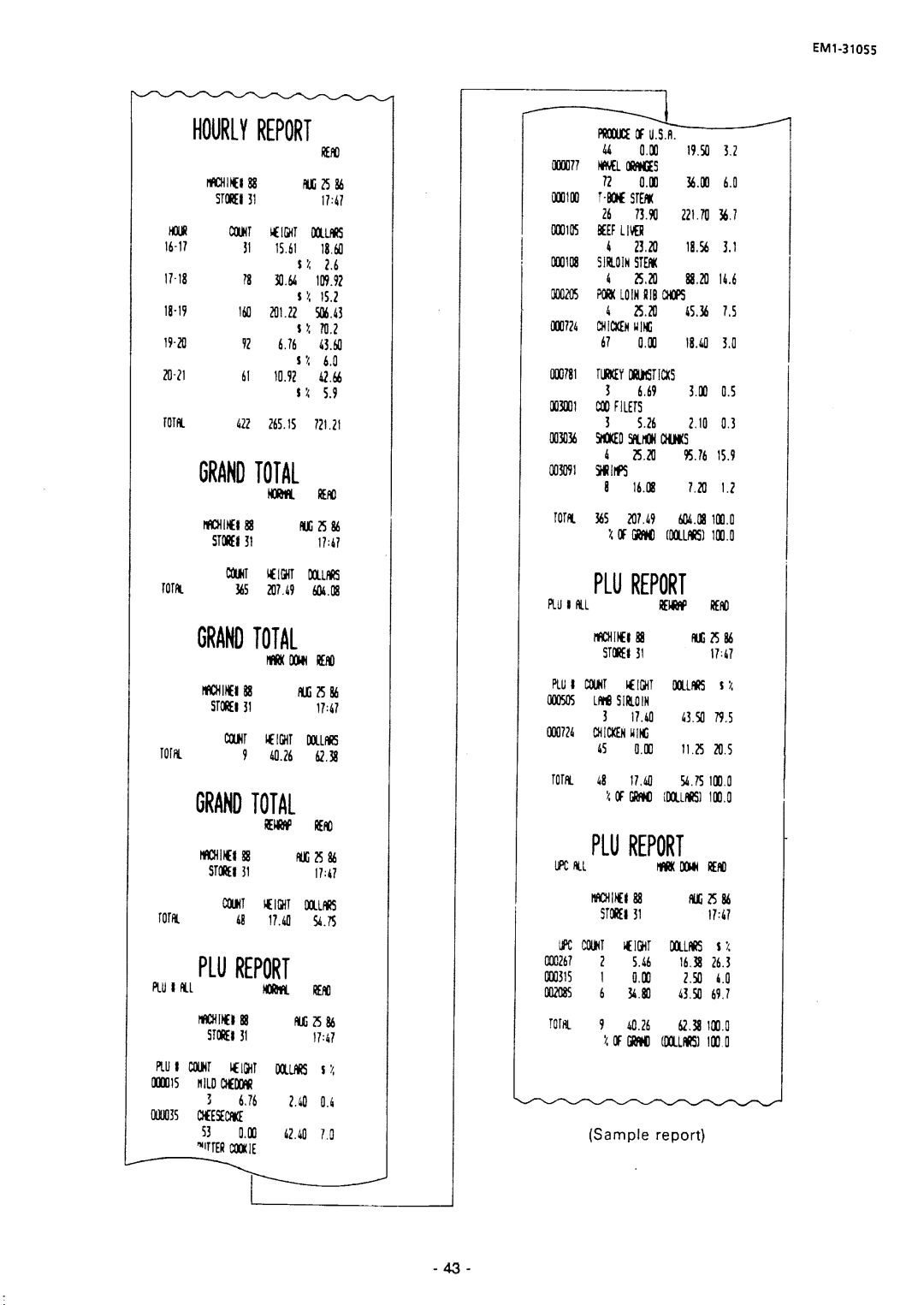 Toshiba SL66 SERIES, EMl-31055 manual Hourlyreport, Grandtotal Hdrwyrew, STMEQ31 