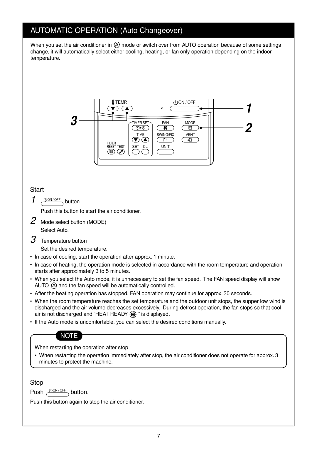 Toshiba RAV-SM562CT-E Start, Mode select button Mode, Temperature button, When restarting the operation after stop 