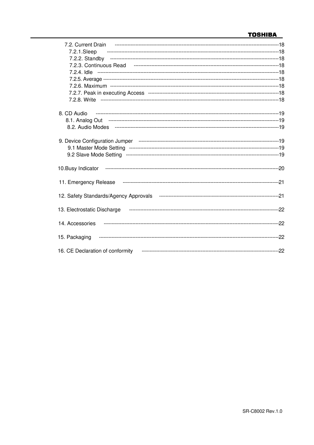 Toshiba specifications SR-C8002 Rev.1.0 