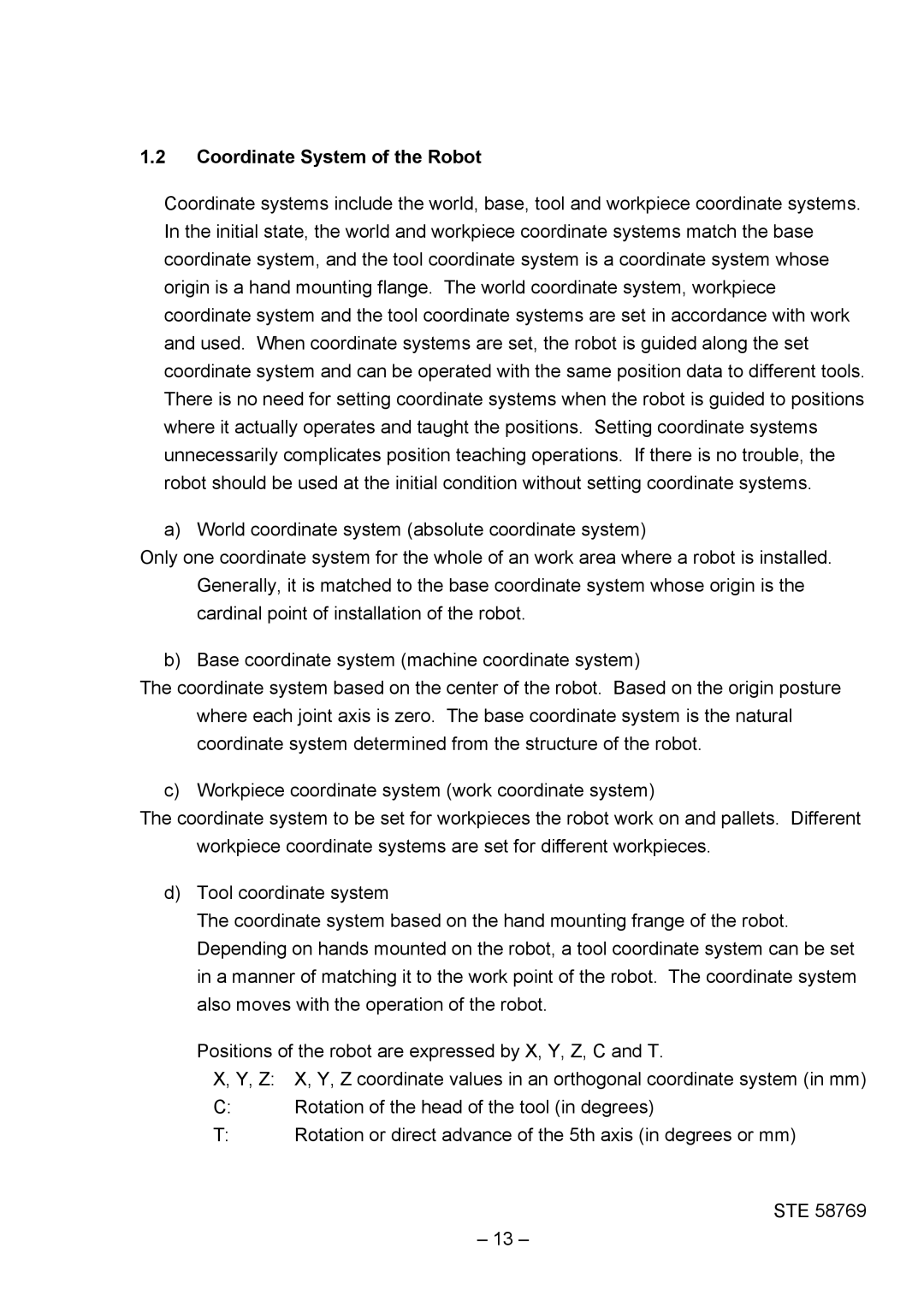 Toshiba SR-H Series instruction manual Coordinate System of the Robot 