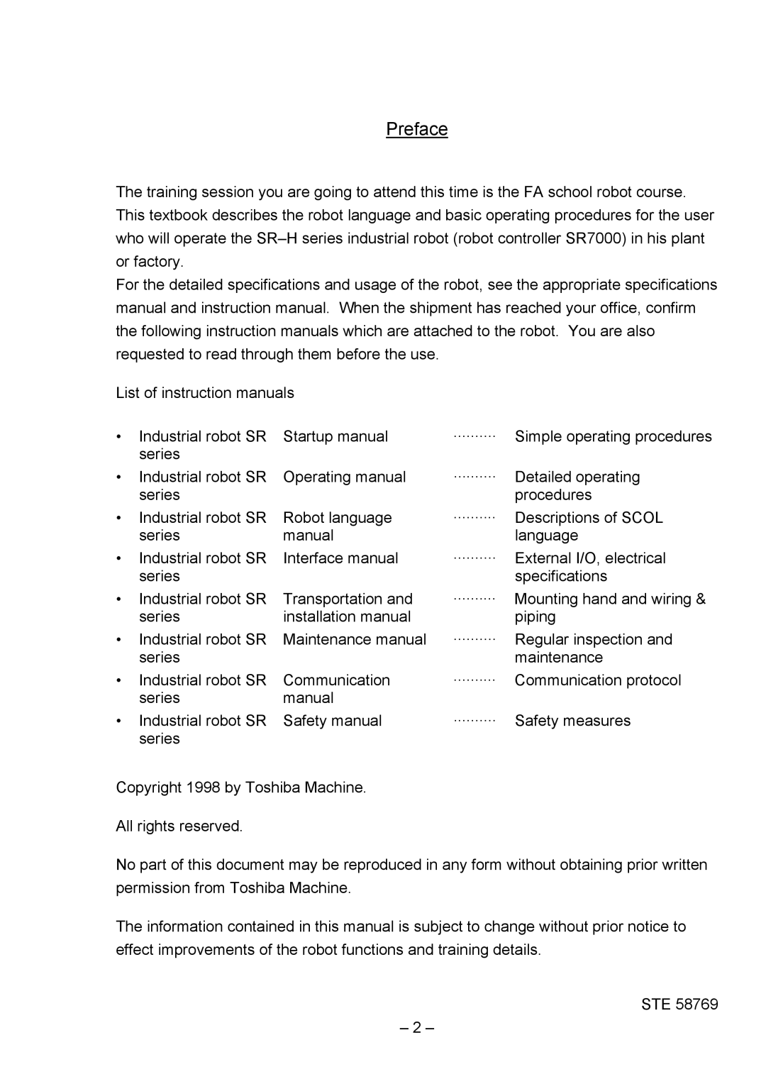 Toshiba SR-H Series instruction manual Preface 