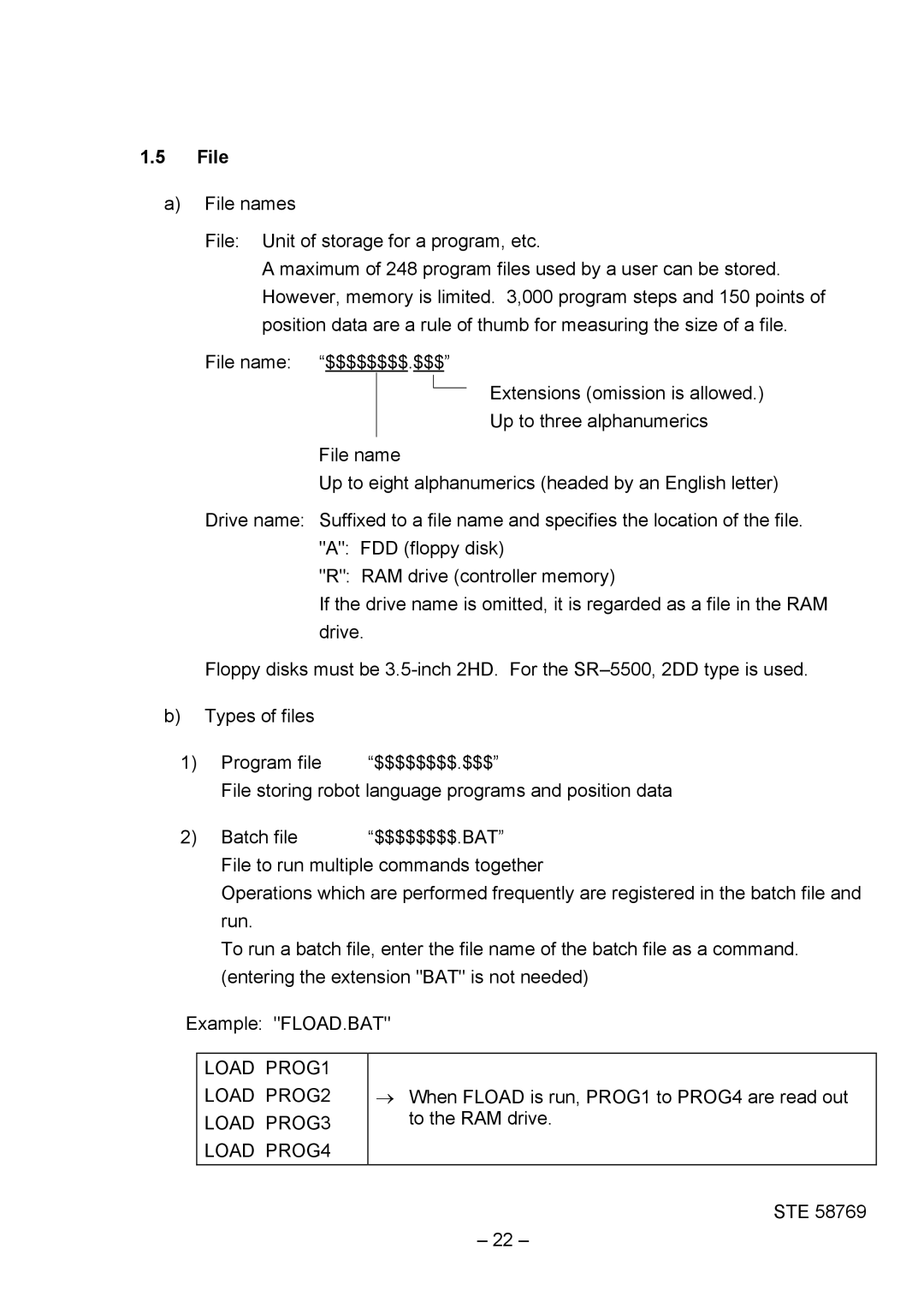 Toshiba SR-H Series instruction manual File, Load PROG1 Load PROG2 Load PROG3 Load PROG4 