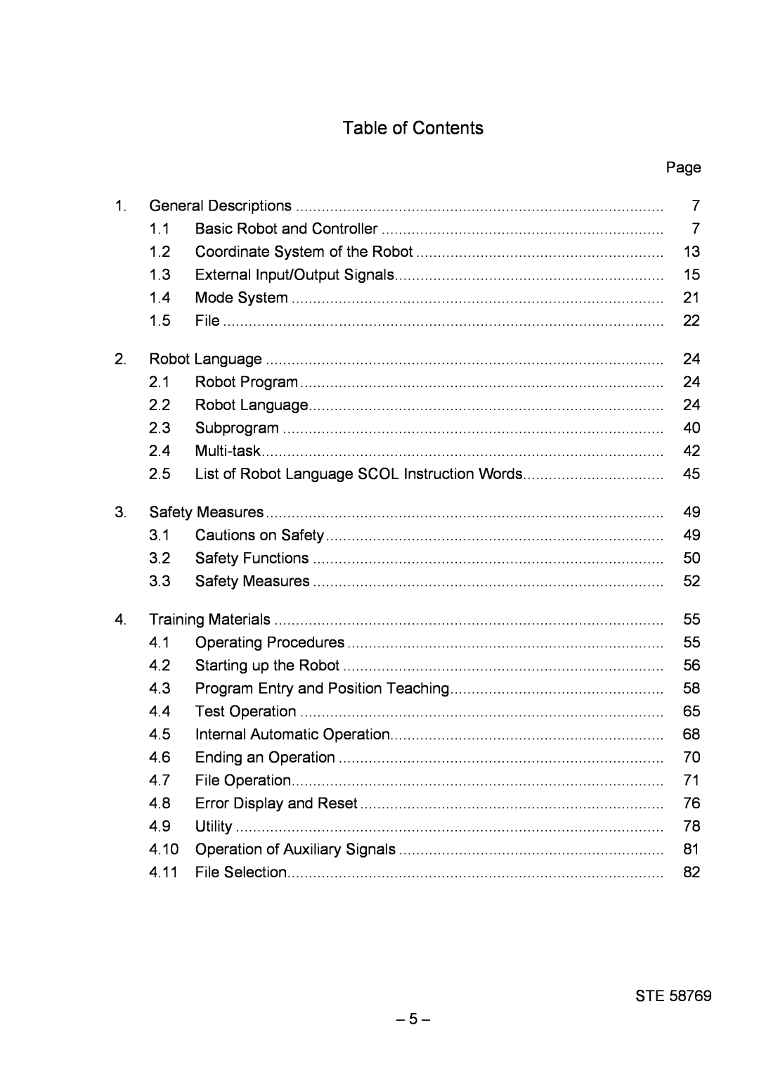 Toshiba SR-H Series instruction manual Table of Contents 