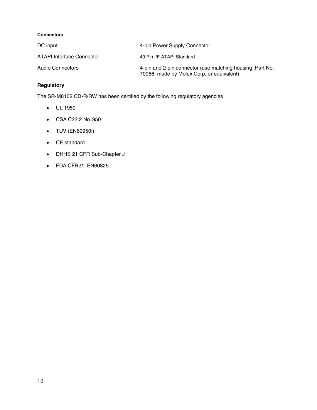 Toshiba SR-M8102 user manual Regulatory 