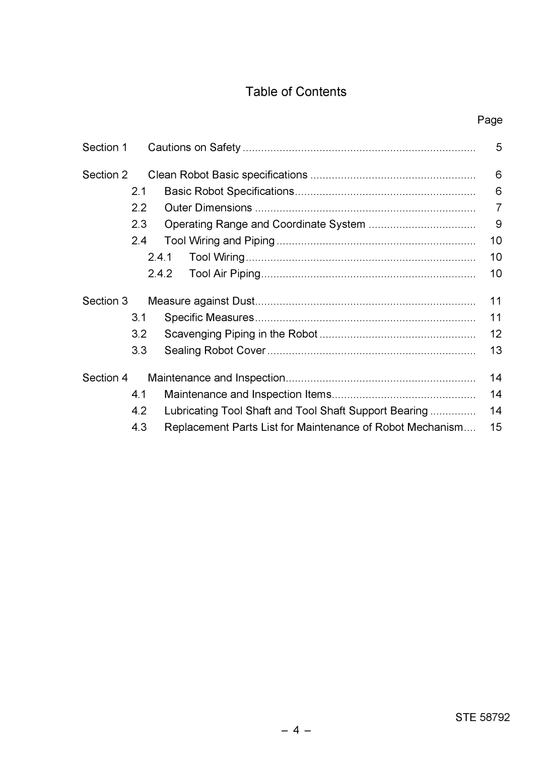 Toshiba SR1054HSPCR instruction manual Table of Contents 