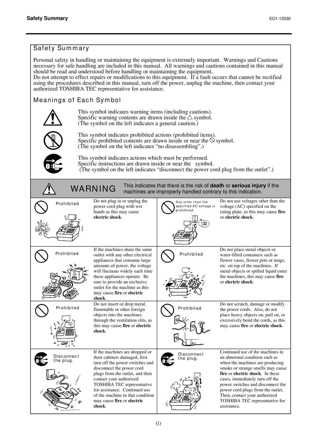 Toshiba ST-7000-C Series owner manual Safety Summary 