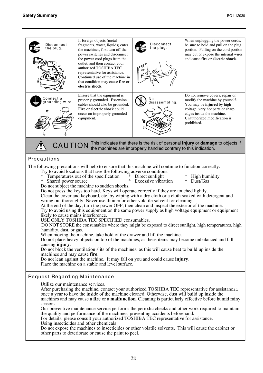 Toshiba ST-7000-C Series owner manual Precautions 