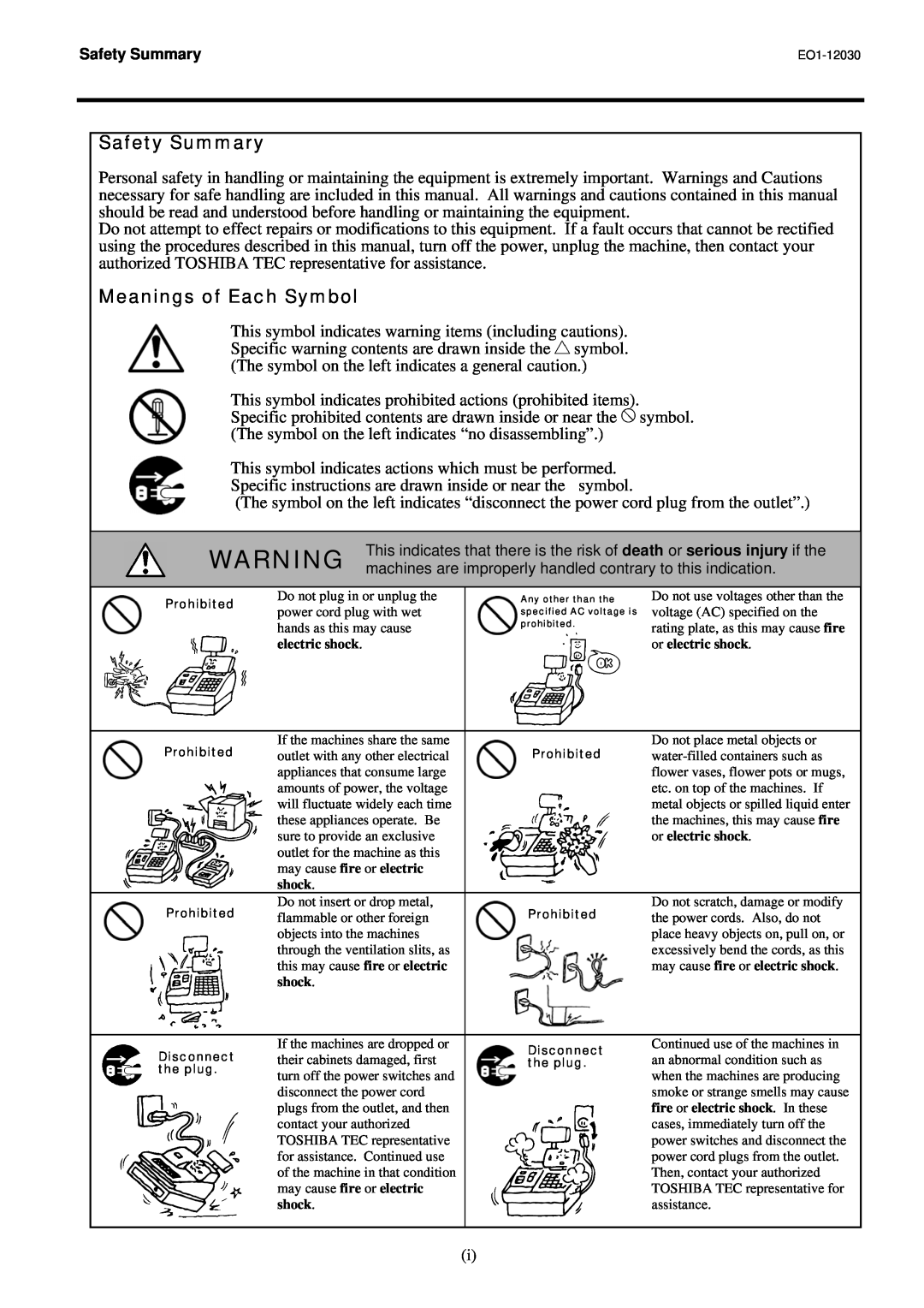 Toshiba ST-7000-C Series owner manual Safety Summary, Meanings of Each Symbol 