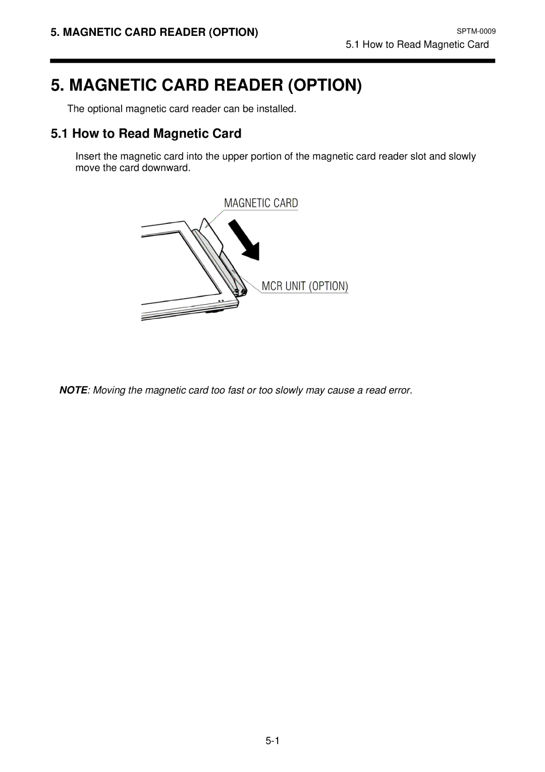 Toshiba ST-A10 owner manual Magnetic Card Reader Option, How to Read Magnetic Card 