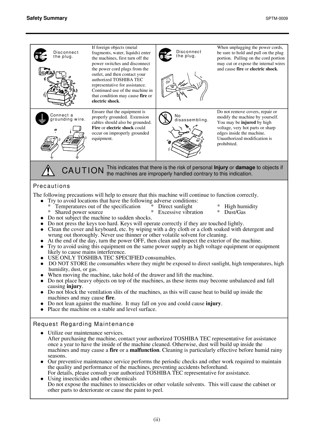 Toshiba ST-A10 owner manual Precautions, Request Regarding Maintenance 