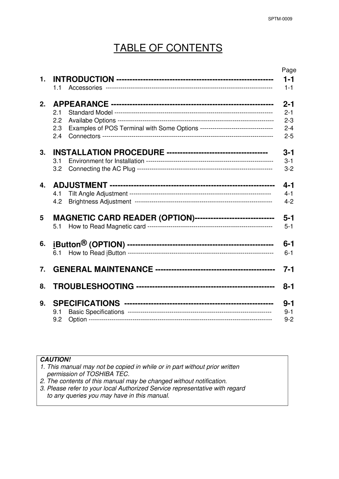 Toshiba ST-A10 owner manual Table of Contents 