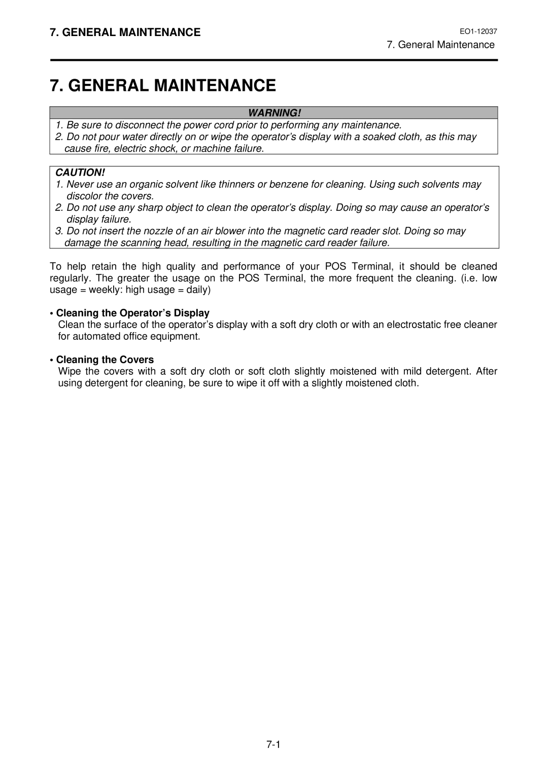 Toshiba ST-A20 SERIES owner manual General Maintenance, Cleaning the Operator’s Display 