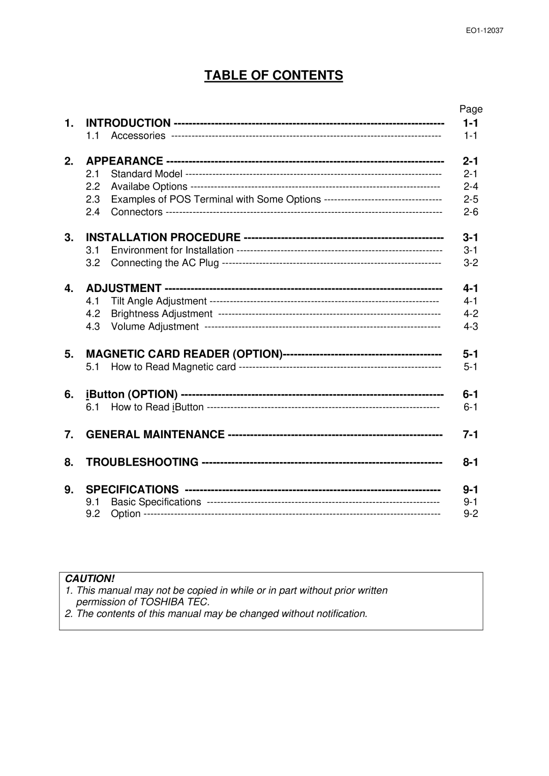 Toshiba ST-A20 SERIES owner manual Table of Contents 