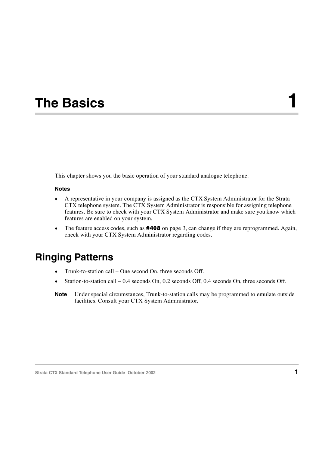 Toshiba Standard Telephone manual Basics, Ringing Patterns 