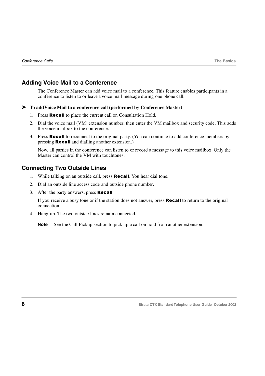 Toshiba Standard Telephone manual Adding Voice Mail to a Conference, Connecting Two Outside Lines 