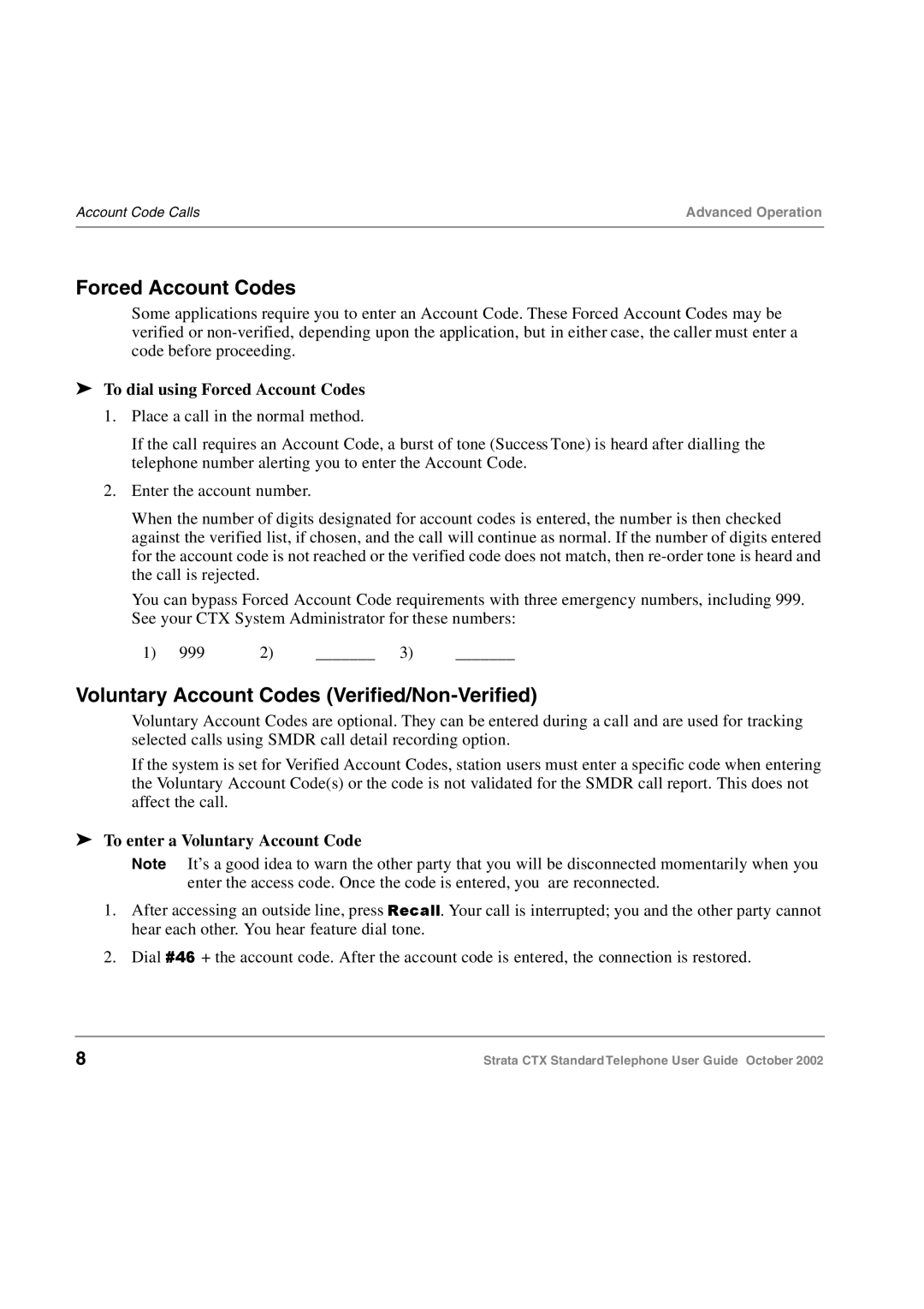 Toshiba Standard Telephone manual Forced Account Codes, Voluntary Account Codes Verified/Non-Verified 