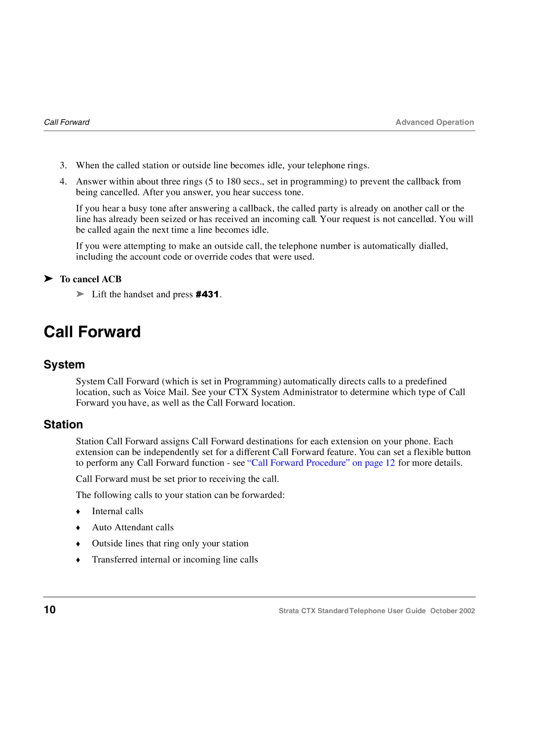 Toshiba Standard Telephone manual Station, To cancel ACB 