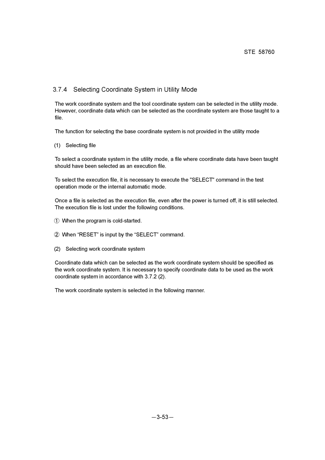 Toshiba STE 58760 instruction manual Selecting Coordinate System in Utility Mode 